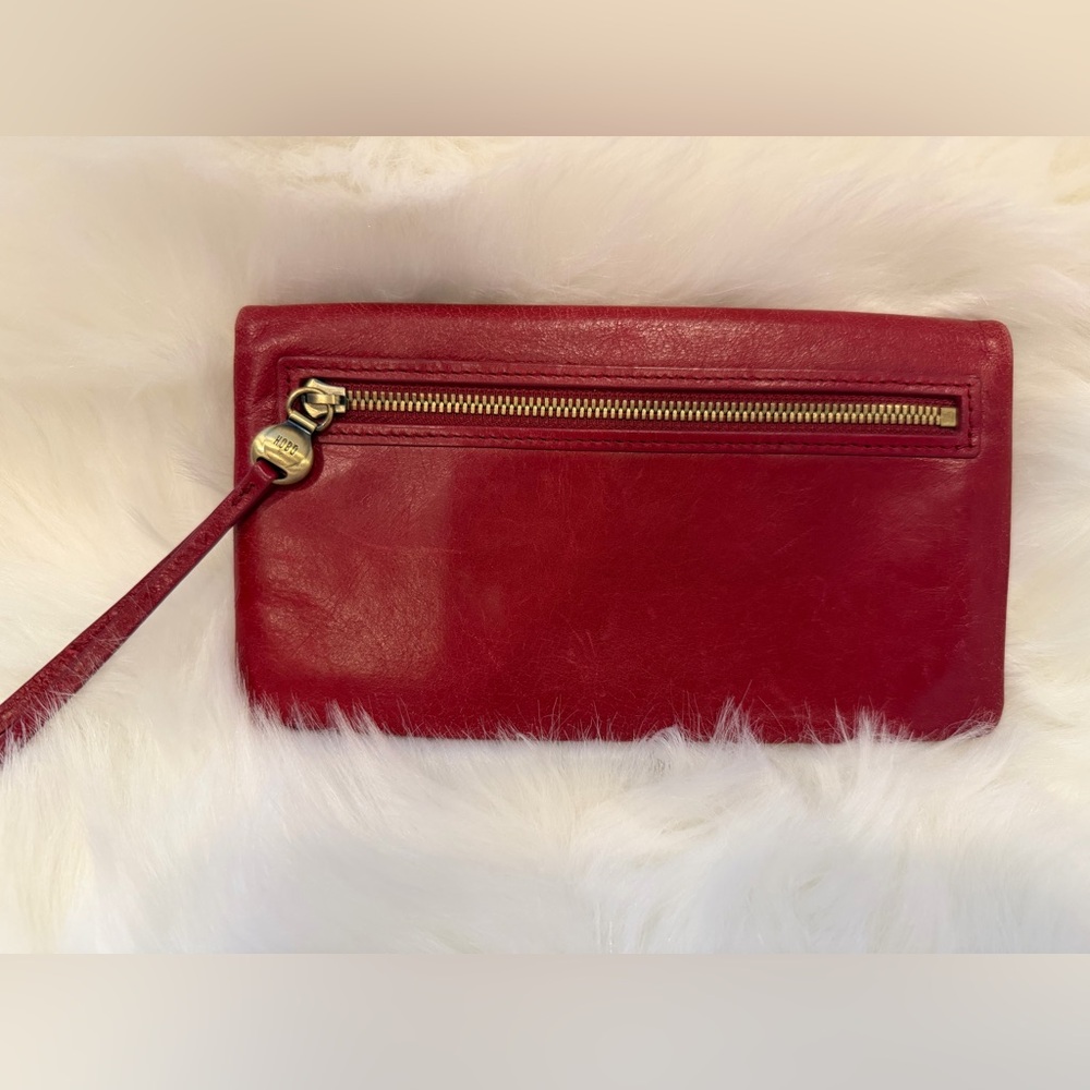 Hobo Red Leather Bifold Wallet with Brass Zipper